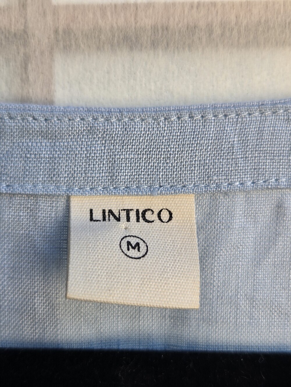 LINTICO 100% Linen Light Blue Babydoll Midi Dress Coastal Grandma Cottagecore M - Picture 2 of 12